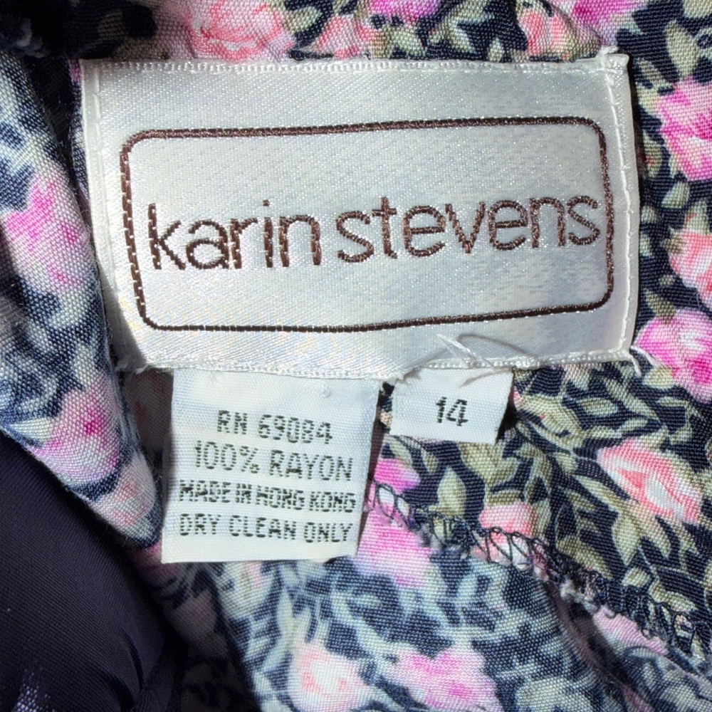1989’s Karin Stevens Black Midi Dress with Pink Floral Print size 14 - Picture 7 of 11